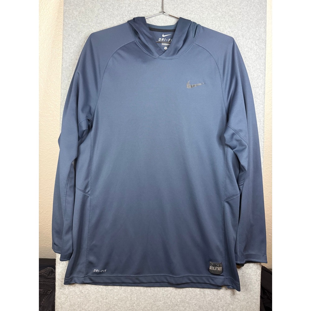 Nike Elite Dri-FIT Basketball Hoodie Mens Large Blue Long Sleeve Training Shirt